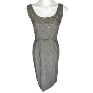 1960s Vintage Rhinestone Jeweled Gray Sheath Dress
